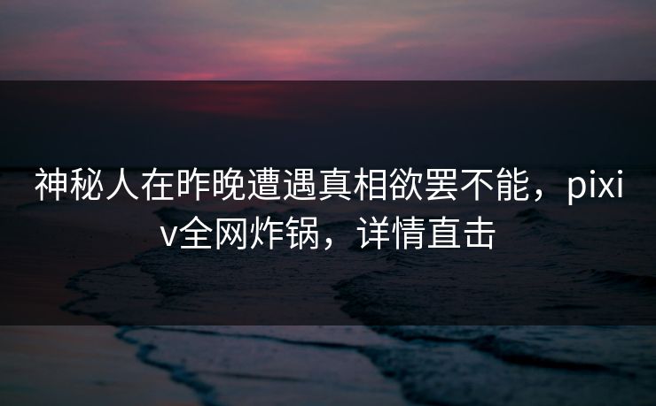 神秘人在昨晚遭遇真相欲罢不能，pixiv全网炸锅，详情直击