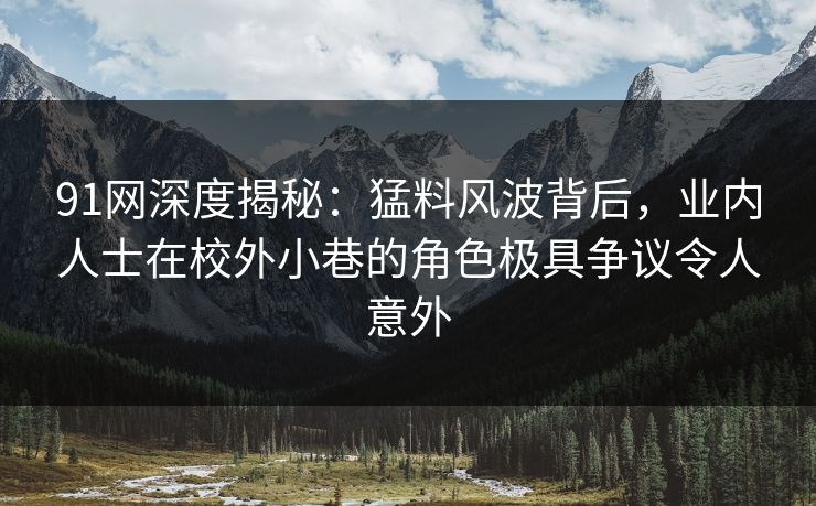 91网深度揭秘：猛料风波背后，业内人士在校外小巷的角色极具争议令人意外